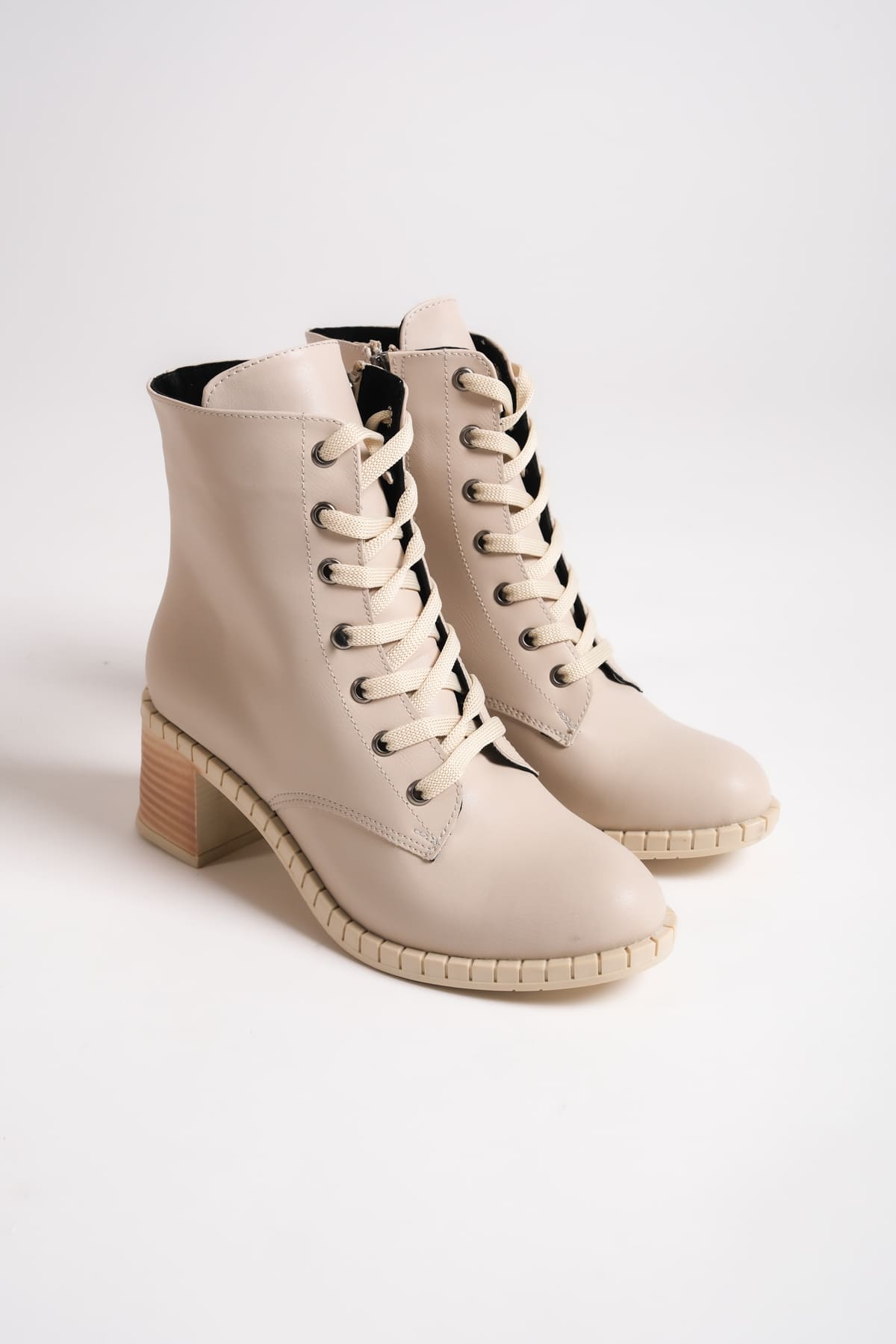 CLZ948 Lace-up Zippered Orthopedic Sole Water and Cold Resistant Heeled Skin Women's Boots KT Cream