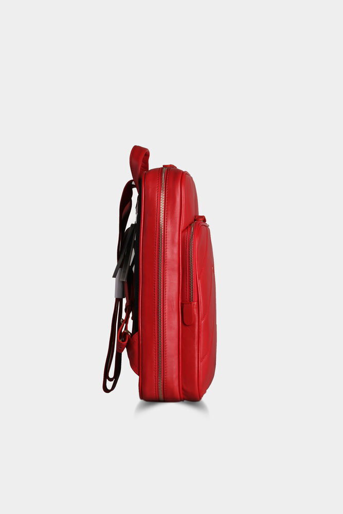 Red Horizontal Stitched Leather Backpack