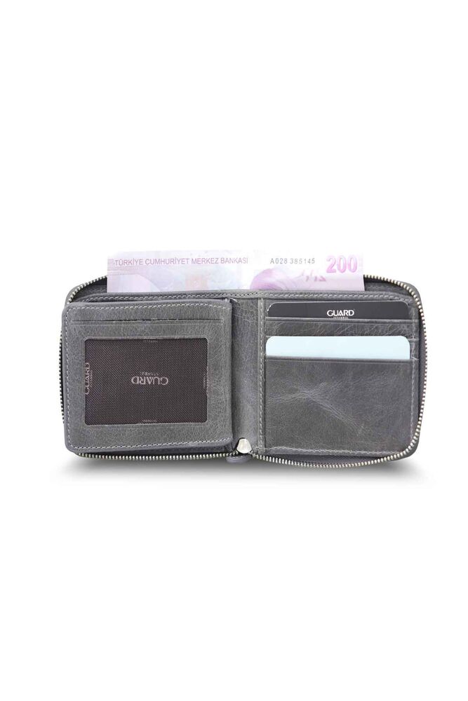 Antique Gray Zippered Horizontal Mini Leather Wallet