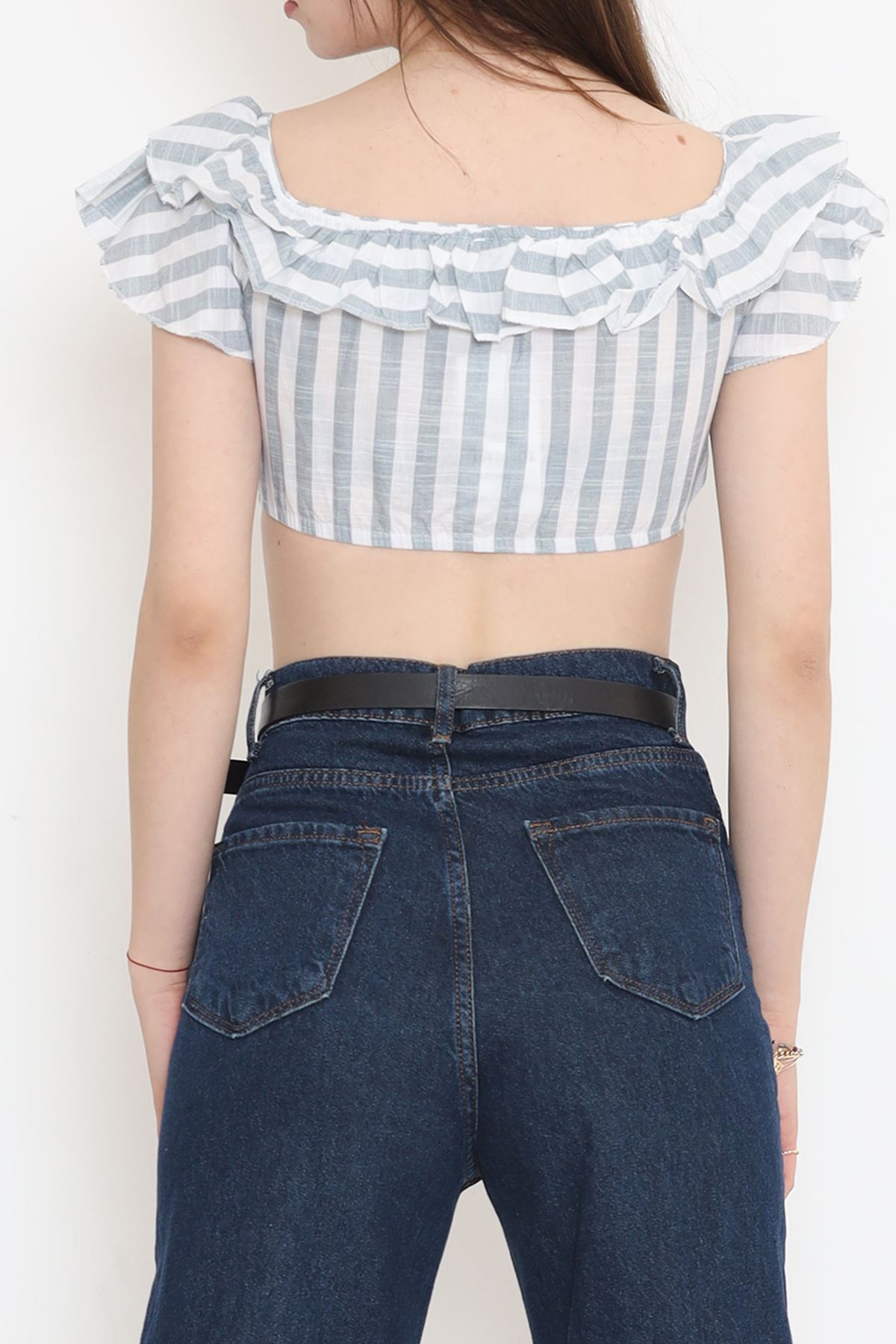 Striped Crop Blouse Grey-White