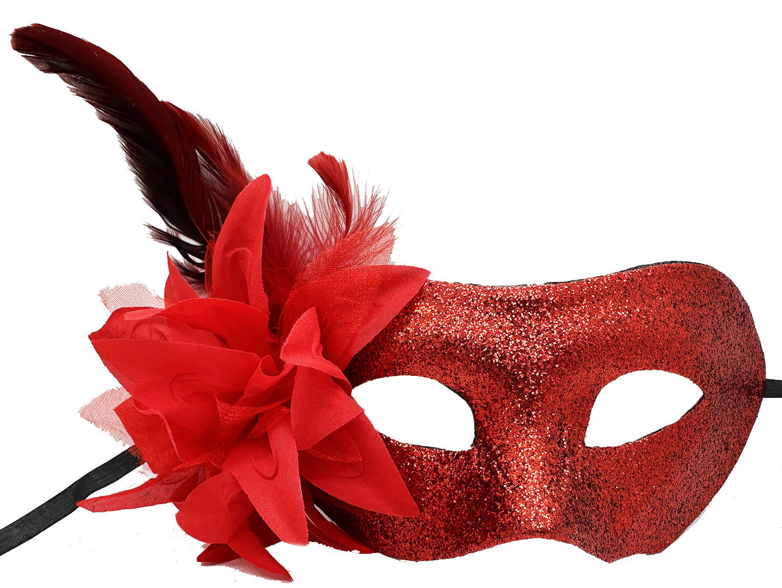 Red Color Metallized Glitter Look Shiny Feather Party Mask 22x19 cm