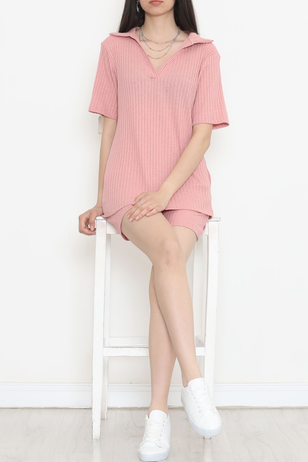 Polo Collar Shorts Suit Rose