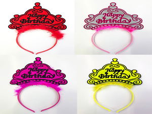 Happy Birthday Written Neon Color Crown 12 Pieces