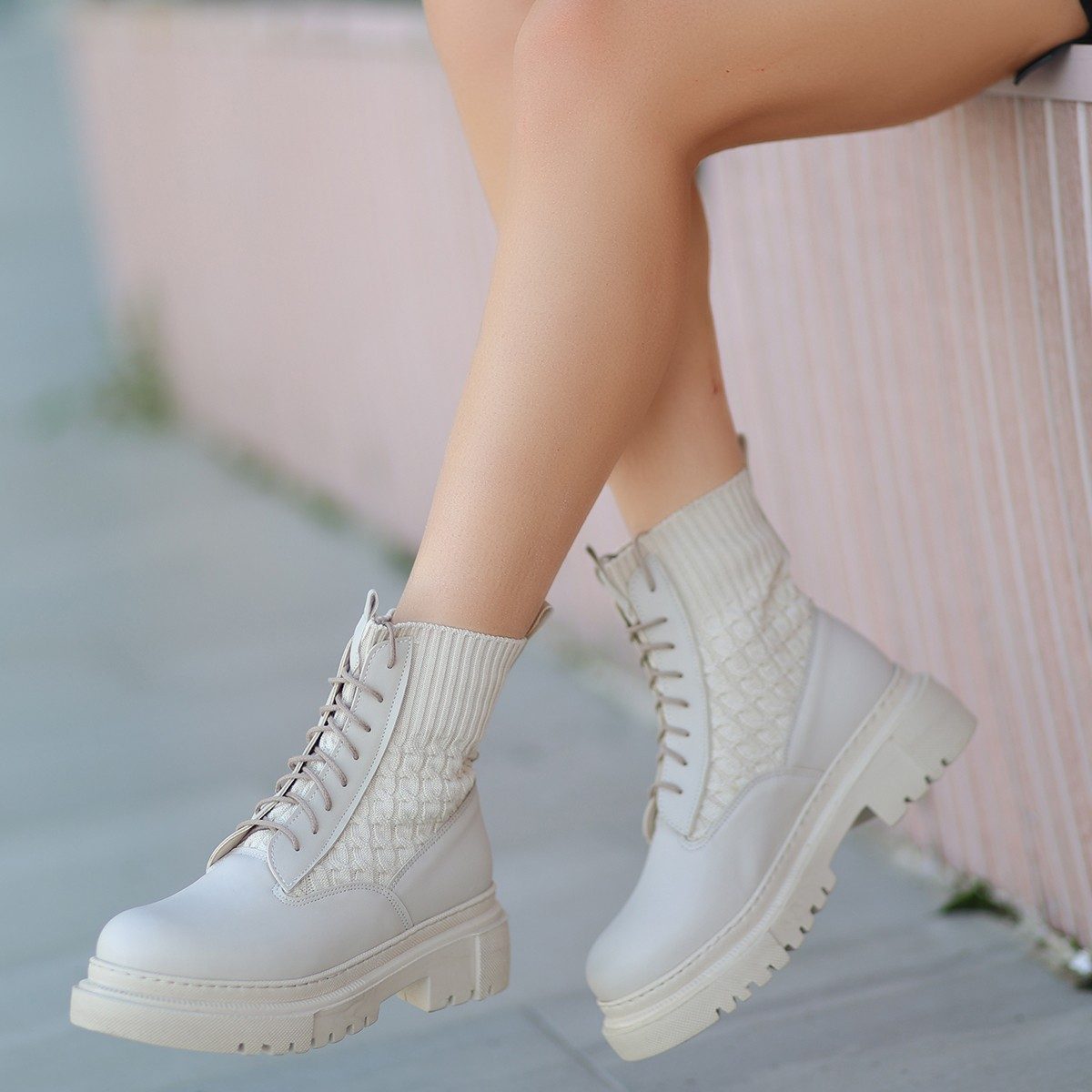 Beige Skin Lace-up Boots