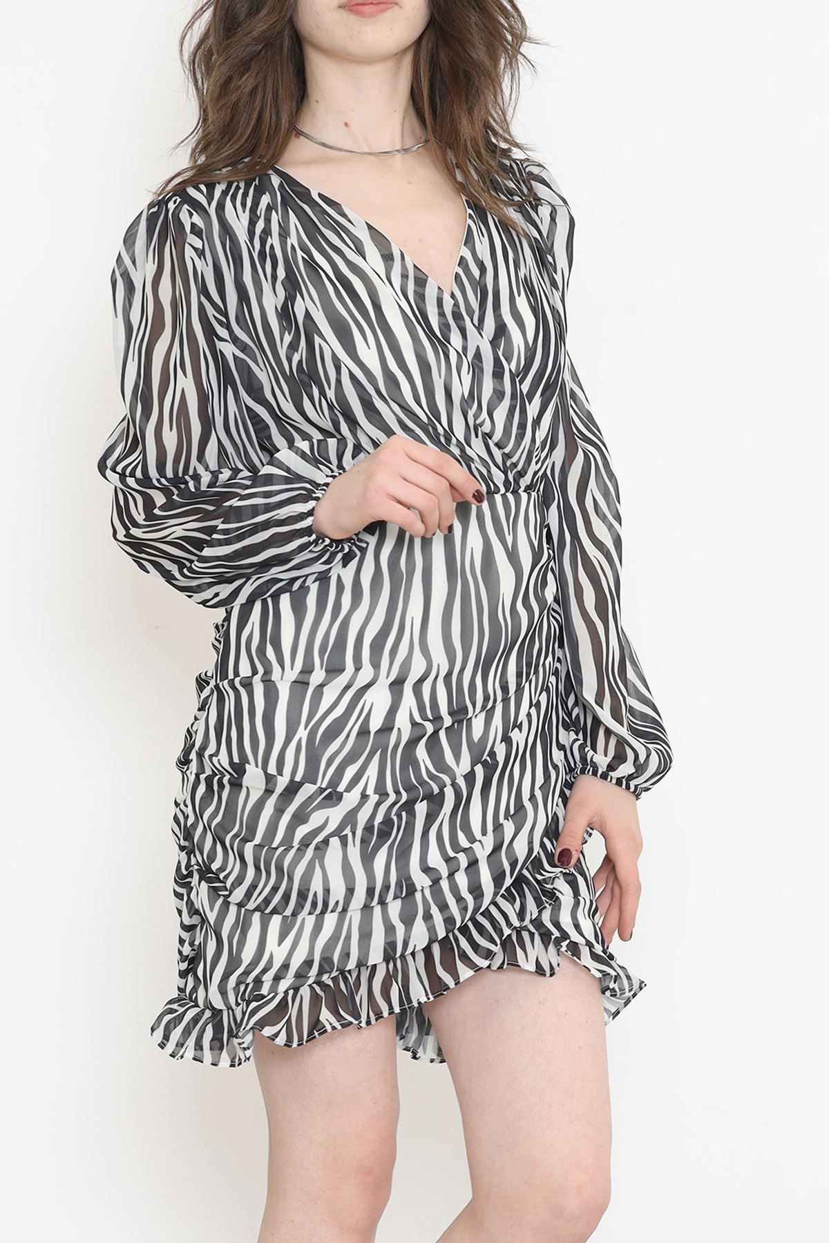 Double-breasted Chiffon Dress Zebra