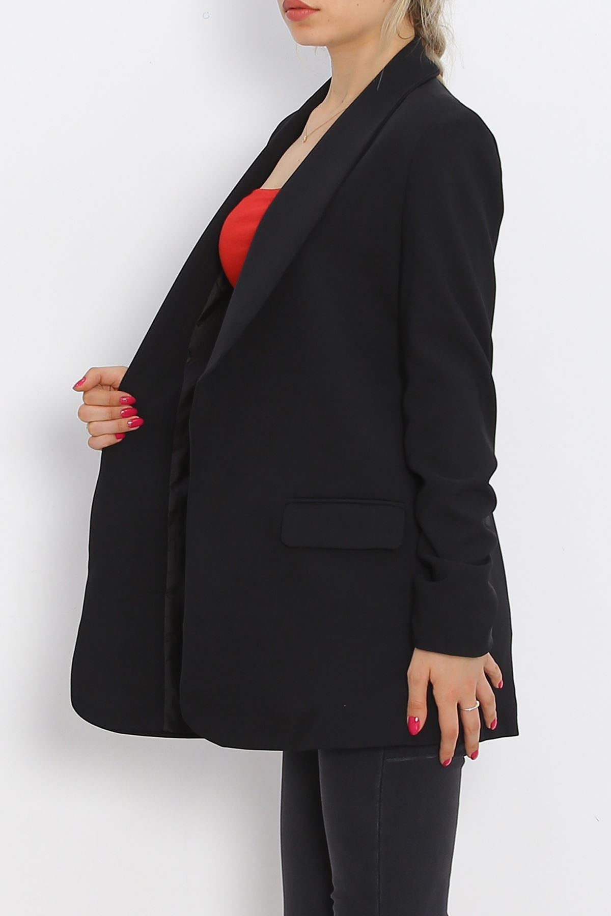 Sleeve Shirred Blazer Jacket Black