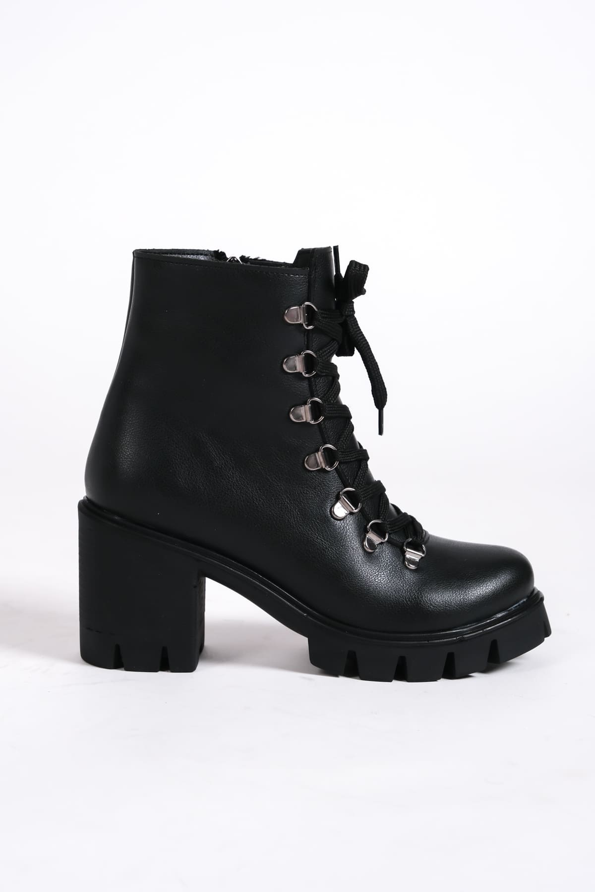 CLZ948 Lace-up Zippered Orthopedic Sole Waterproof and Cold Resistant Heeled Skin Women's Boots ST Black