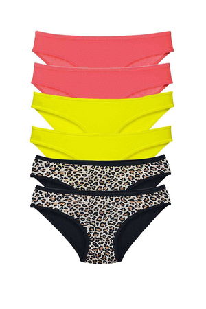 6 Pcs Lycra Women Slip Panties Leopard Fuchsia Yellow