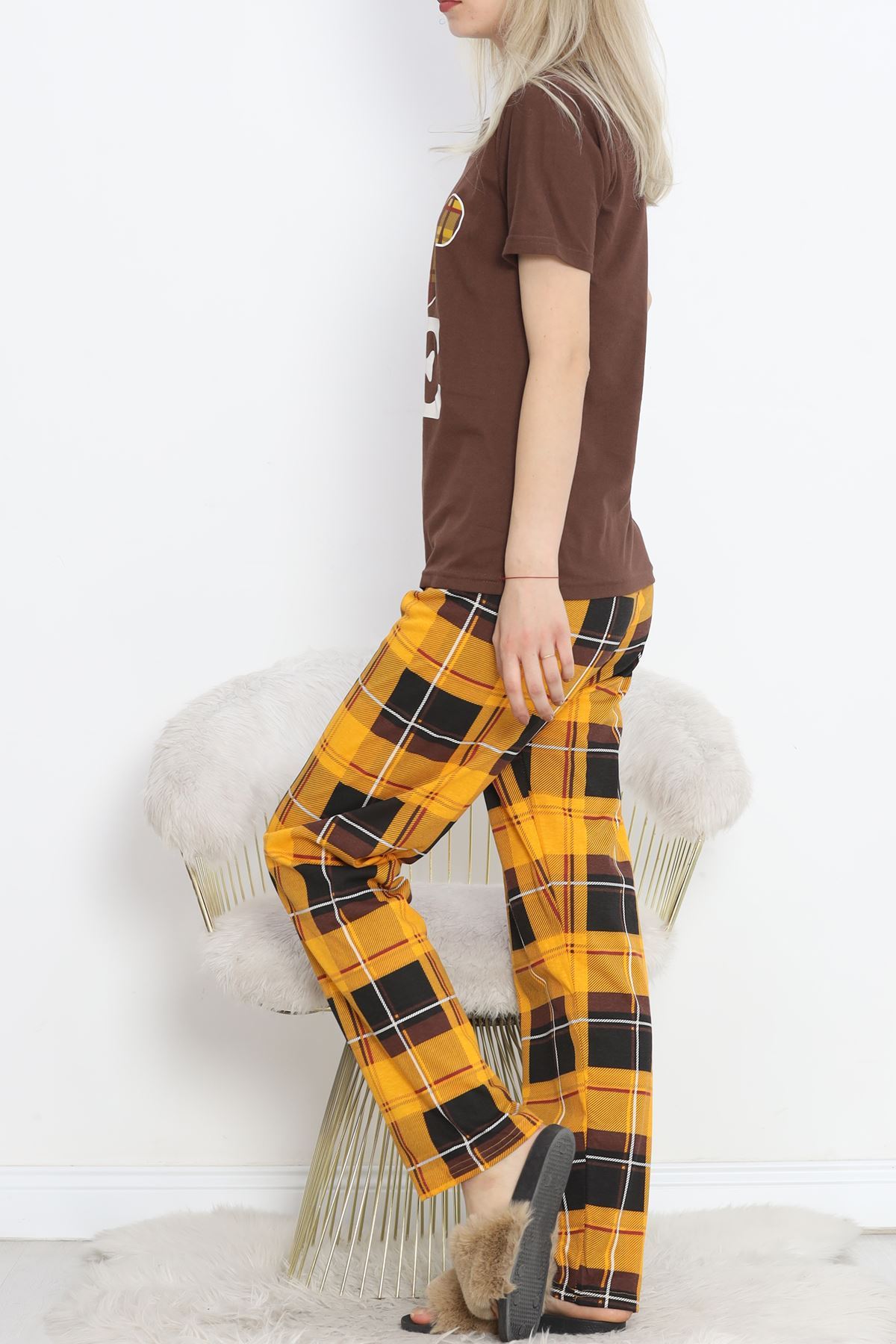 Patterned Pajama Set Coffee