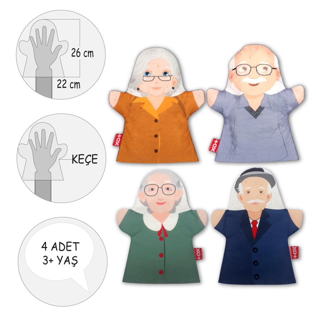 4 Piece Family Elders Hand Puppet Set , Educational Toy