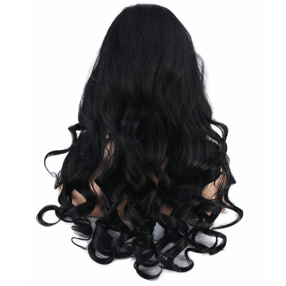 Long Kanekalon Fiber Synthetic Wig with Wavy Bangs / Dark Chestnut