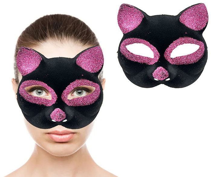 Black Color Pink Silvery Suede Covering Cat Mask 18x14 cm