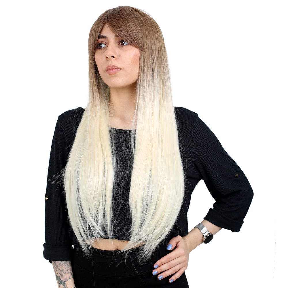 Kanekalon Fiber Synthetic Long Straight Bangs Wig / Auburn / Platinum Ombré