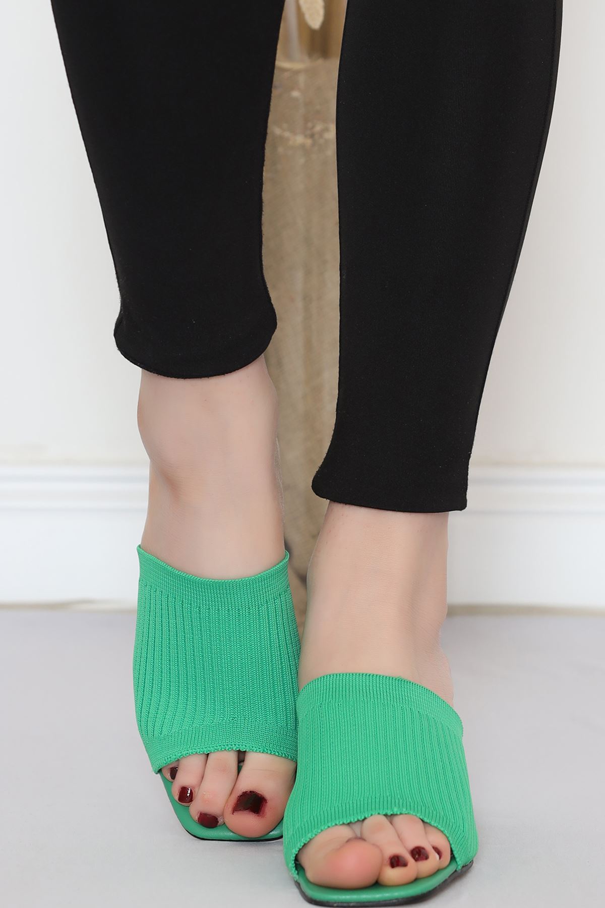 5 Cm Heeled Slippers Green