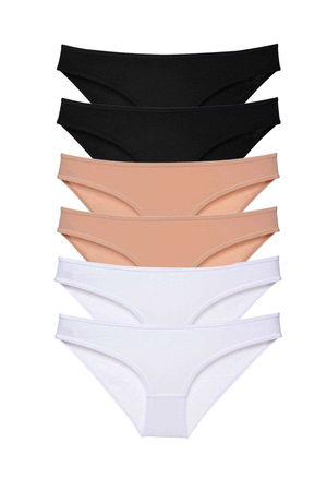 6pcs Super Eco Set Lycra Women Slip Panties Black Skin White