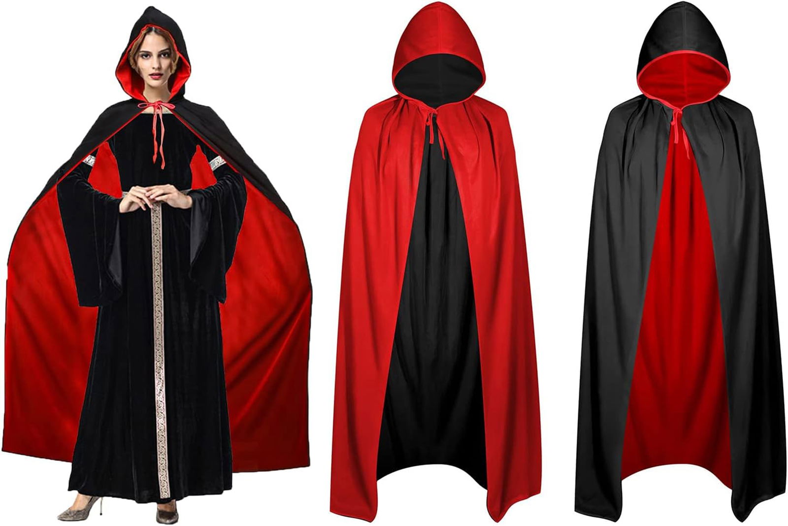 Reversible Black Red Hooded Cape 140 cm Adult