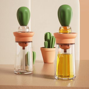 Cactus Oil Pourer 2 In 1 Silicone Brush Glass Oil Pourer Egg And Sauce Brush 150 ml