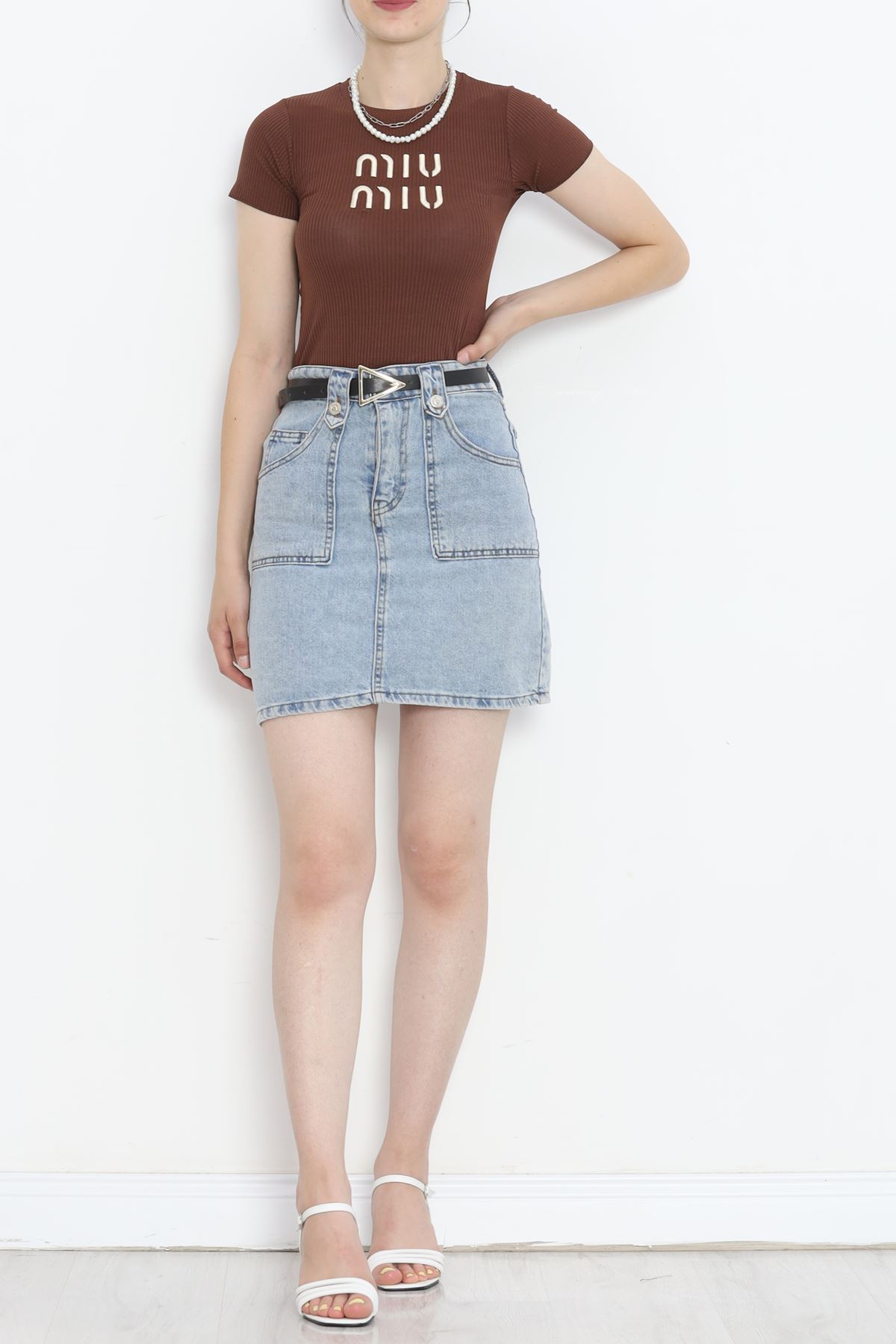 Embroidered Crop T-Shirt Coffee