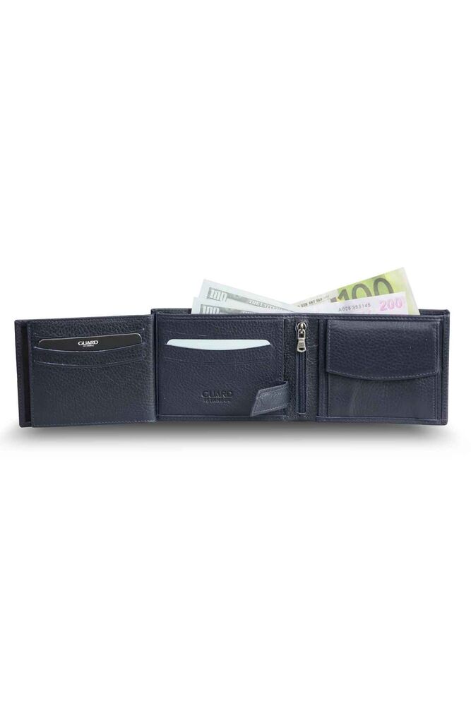 Navy Blue Leather Men's Wallet with Coin Compartment