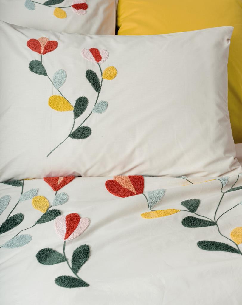 Puff Embroidered Ranforce Double Duvet Cover Nella Mustard