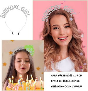 Silver Birthday Girl Birthday Party Crown with Crystal Stones 19x11 cm