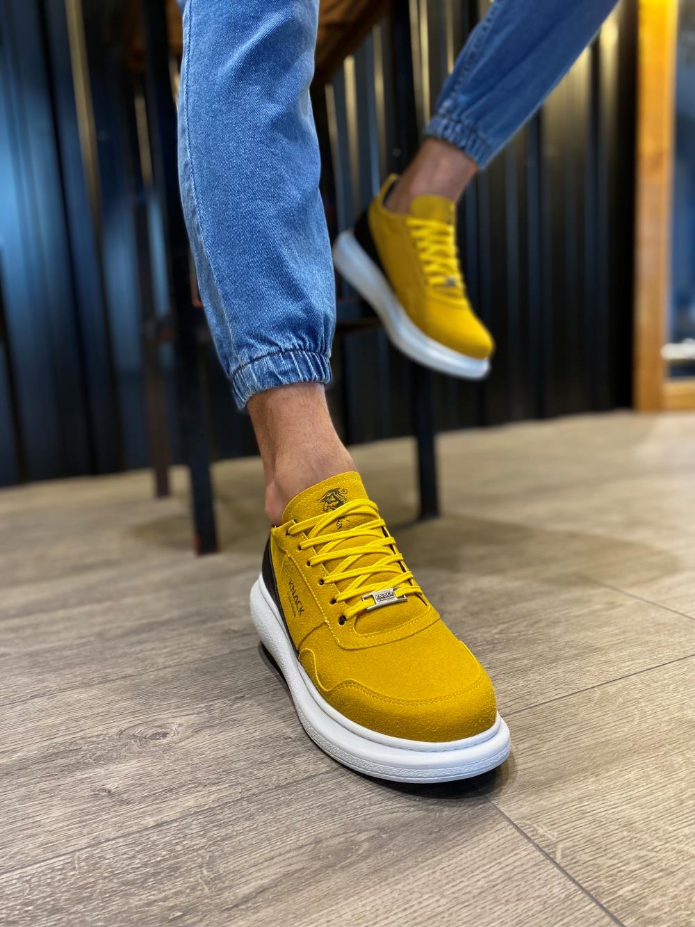 High Sole Casual Suede Shoes Yellow