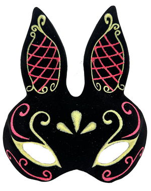 Black Color Red Gold Glitter Black Suede Coating Rabbit Mask 18x16 cm