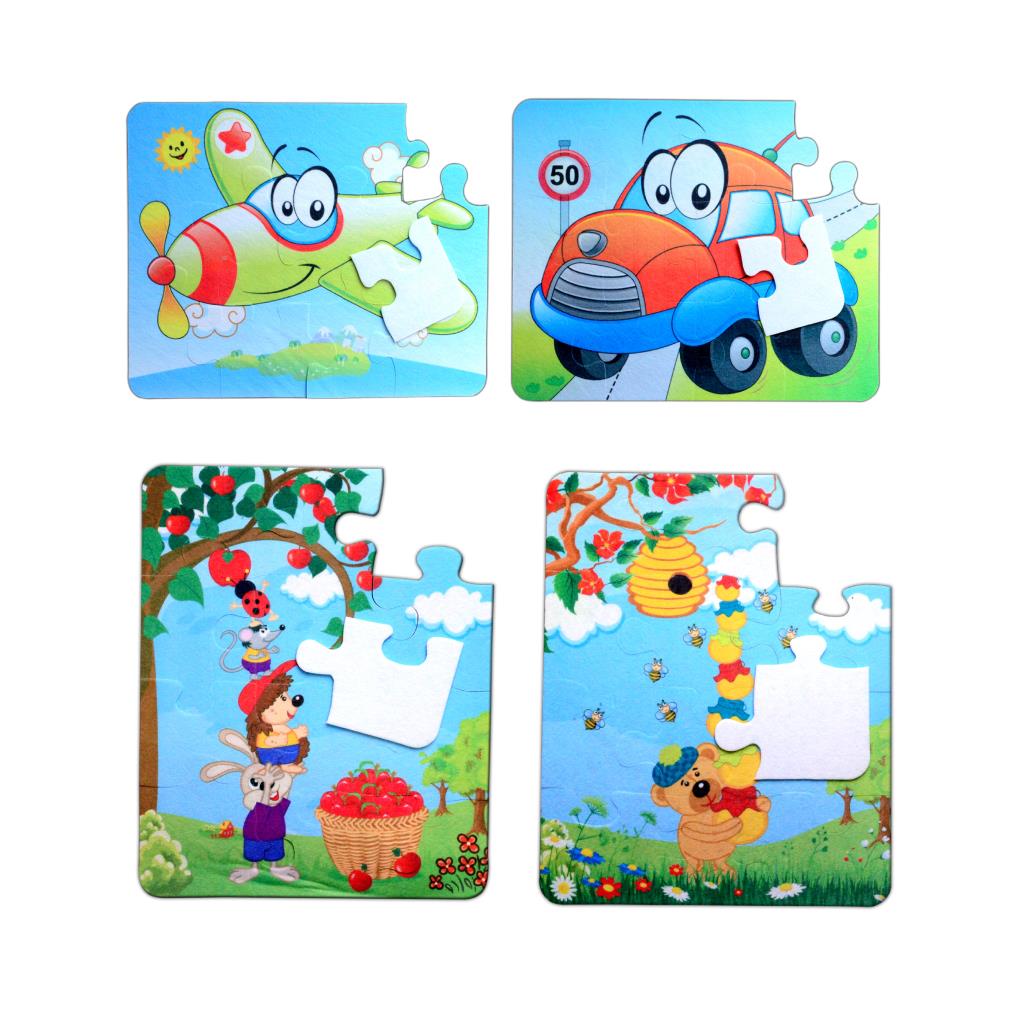 4 Set - 48 Piece Airplane, Car and Apple Bear 3+ Felt Jigsaw Puzzle - 3 Year Old Puzzle