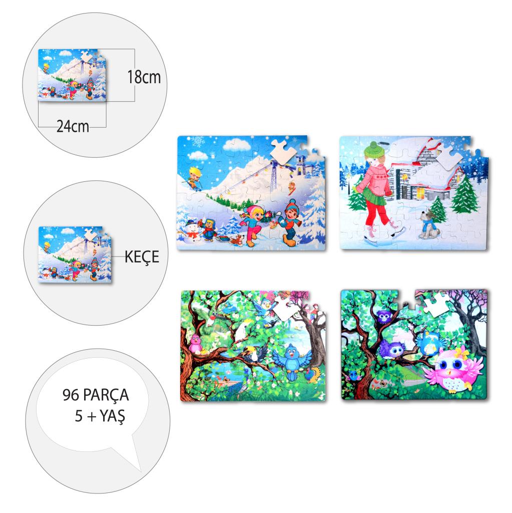 4 Set - 96 Piece Winter and Owl 5+ Felt Jigsaw Puzzle - 5 Years Puzzle