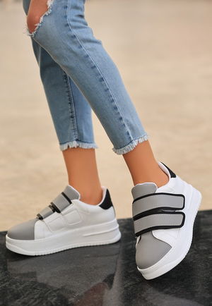 White Skin Gray Detailed Sneakers