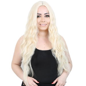 Kanekalon Fiber Synthetic Wig with Long Bangs with Water Wavy Look / Platinum