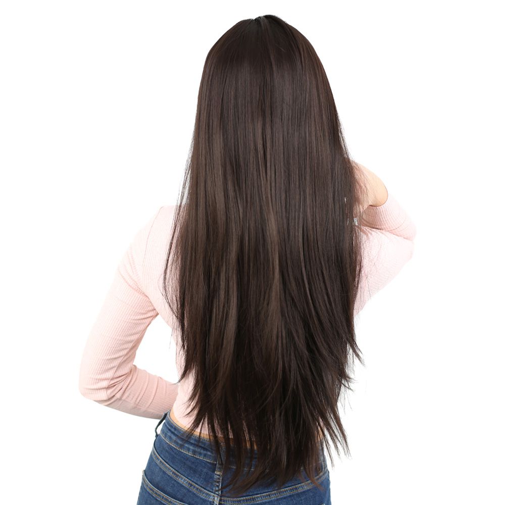 Kanekalon Fiber Synthetic Long Straight Bangs Wig / Brown