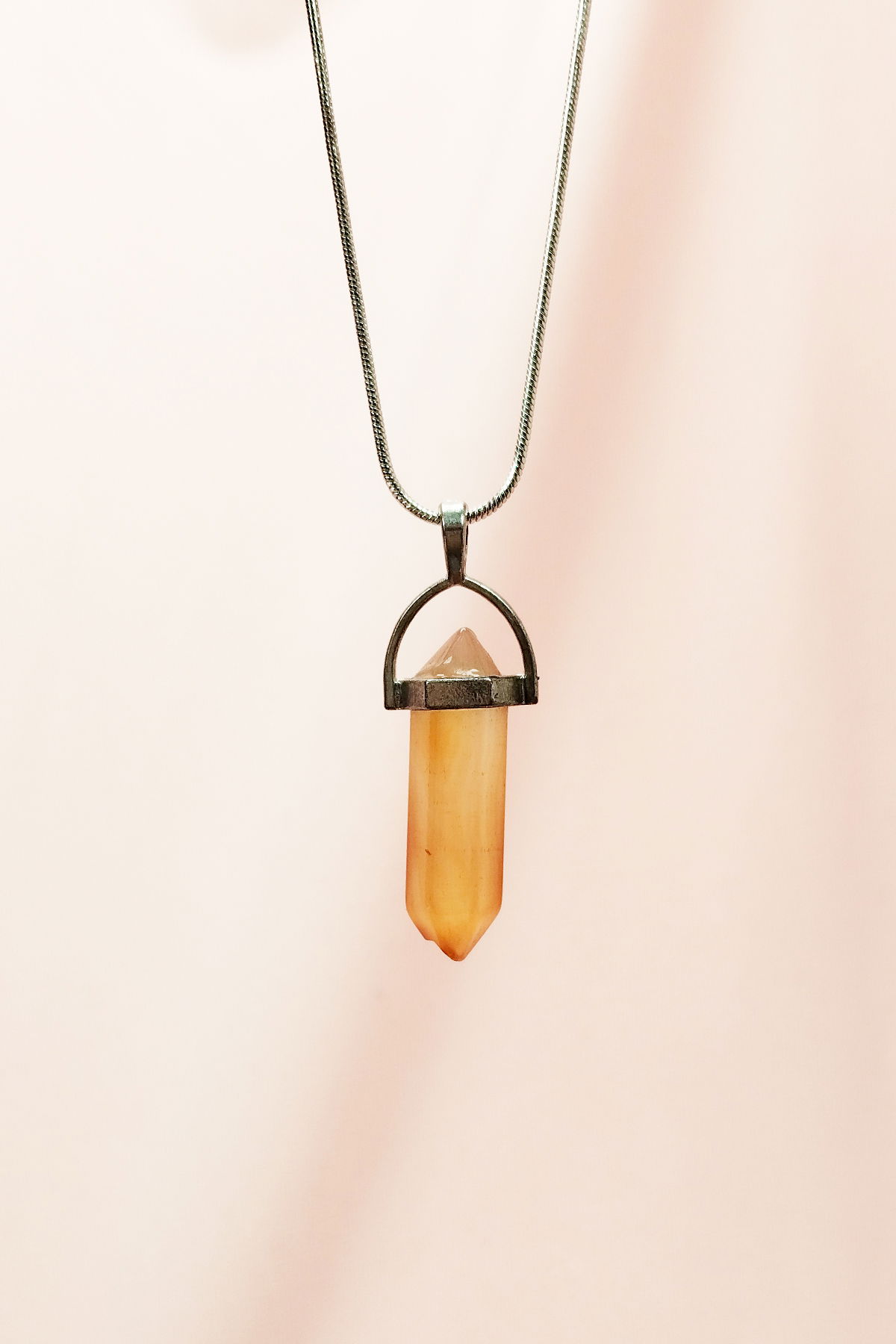 Calcite Natural Stone Chain Necklace with Handmade Design Pendant: 3.5 cm Chain: 20 cm Boxed