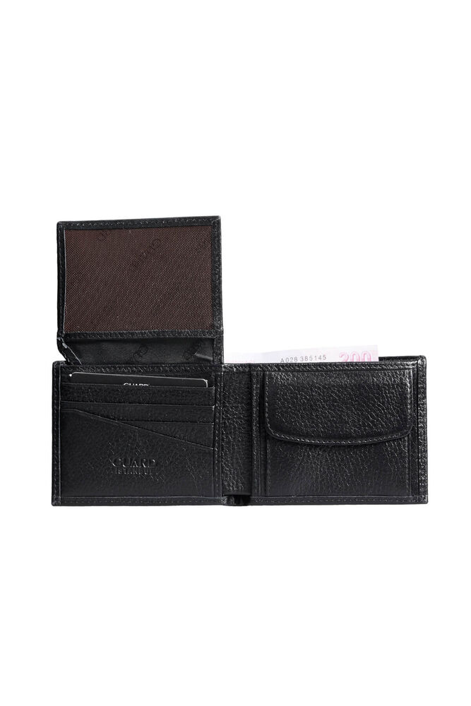 Black Genuine Leather Horizontal Men's Wallet with Coin Purse