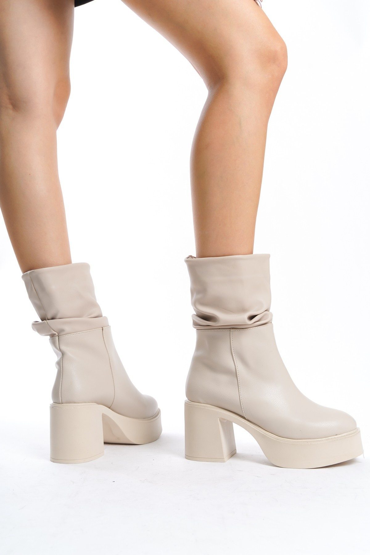 Beige Skin Gusset Boots