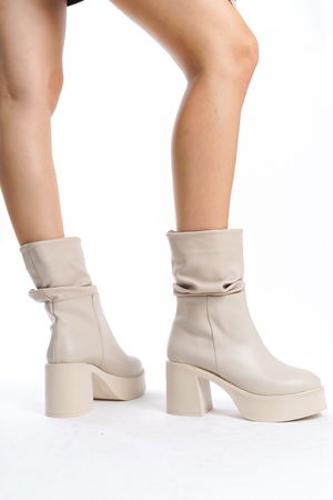 Beige Skin Gusset Boots