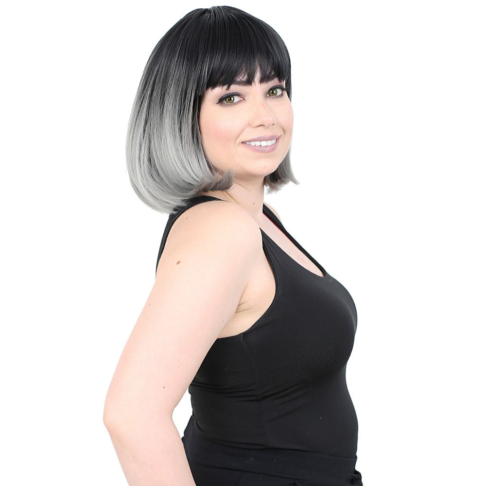 Kanekalon Fiber Synthetic Wig / Black / Gray Ombré with Short Cut Special Bangs