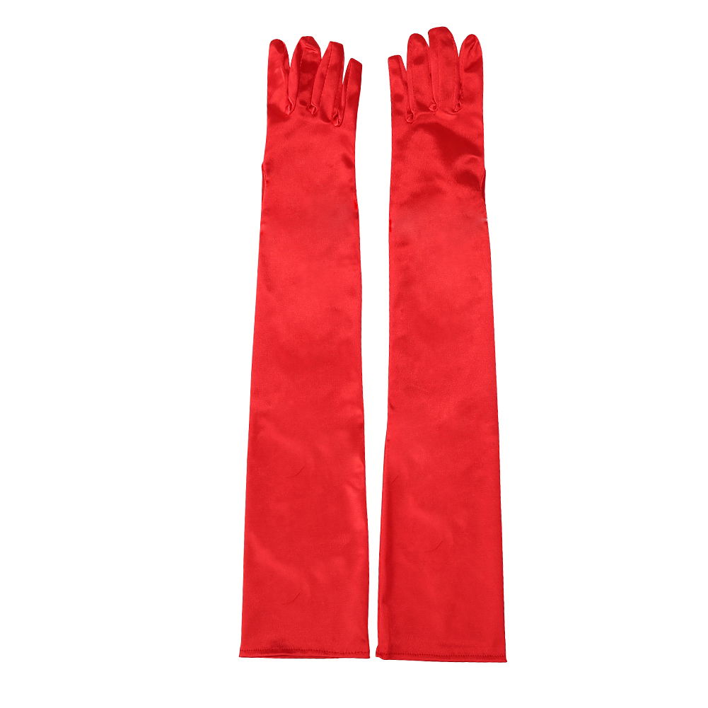 Red Color Extra Luxury Shiny Glossy Long Length Satin Gloves