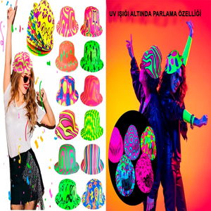 Plastic Neon UV Light Party Hat 1 Piece In Different Patterns