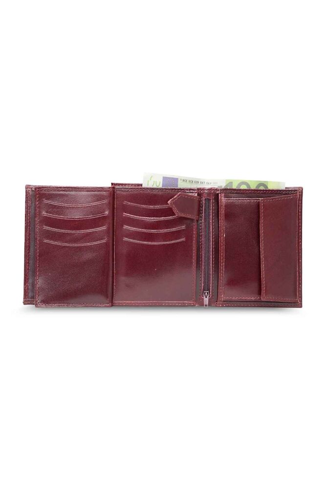 Özder Multi-Compartment Vertical Burgundy Leather Men's Wallet