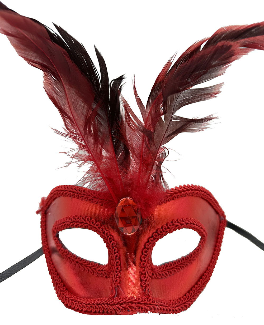 Red Color Patent Leather Coating Red Feather Party Mask 18x20 cm