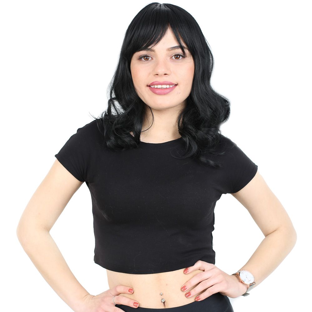 Medium Length Kanekalon Fiber Synthetic Wig with Wavy Special Bangs / Black