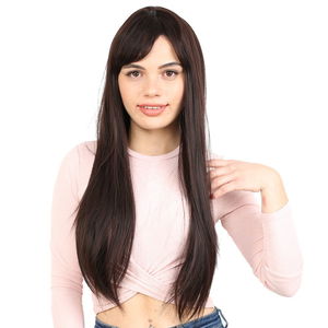 Kanekalon Fiber Synthetic Long Straight Bangs Wig / Dark Brown