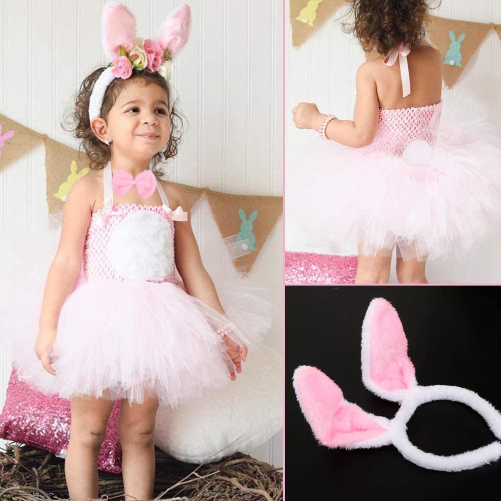 Bunny Costume Set Crown Bow Tie Tail Pink Color