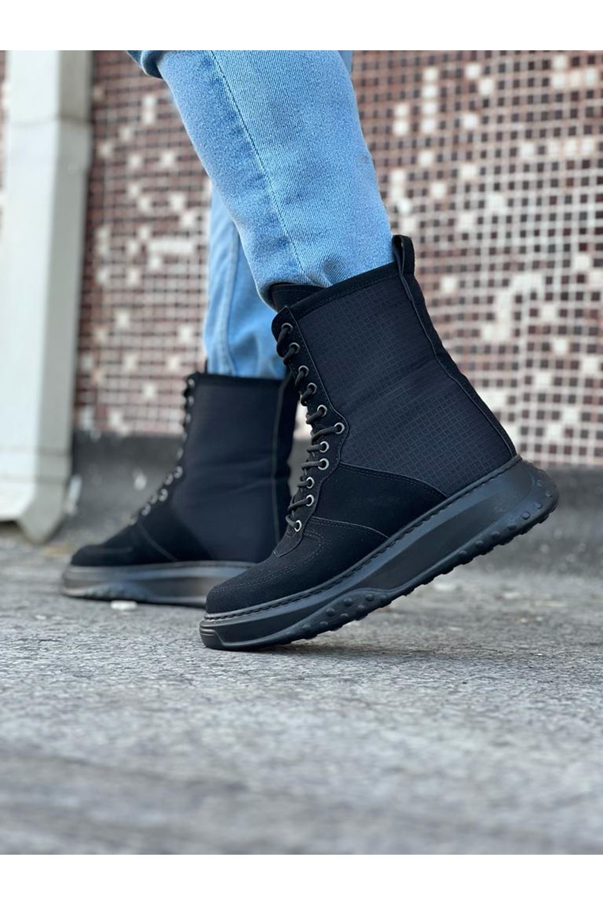 Charcoal Suede Long Lace-up Boots