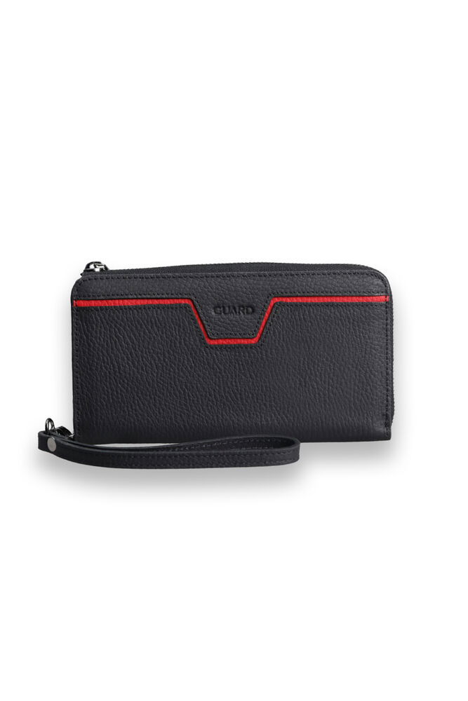 Matte Black - Red Multifunctional Genuine Leather Wallet and Handbag