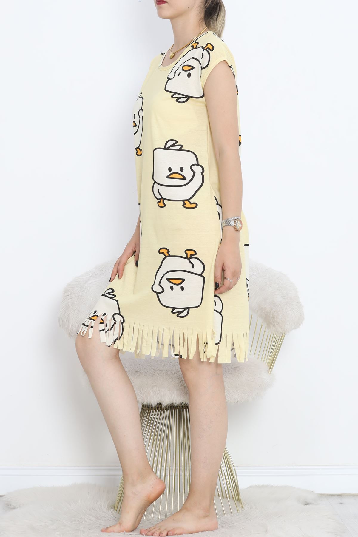 Printed Rotation Tassel Dress Light Yellow