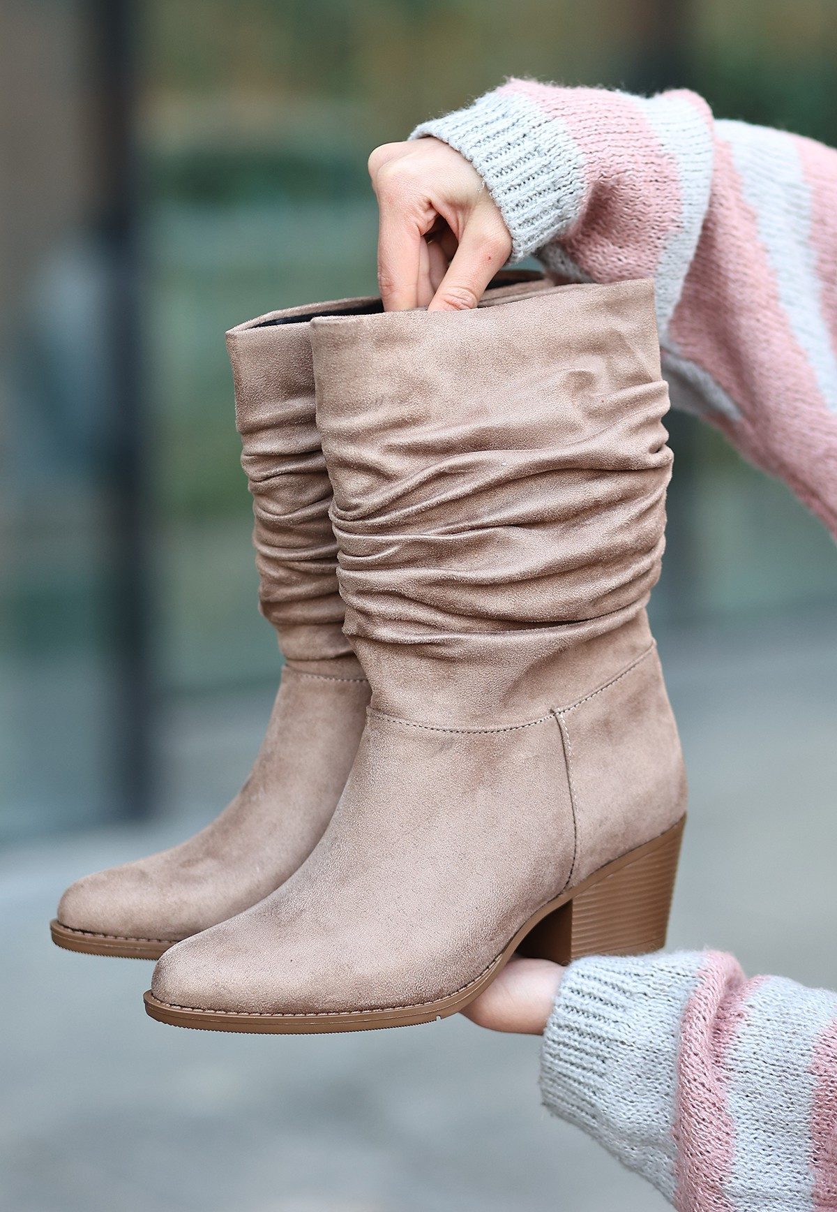 Mink Suede Heeled Boots