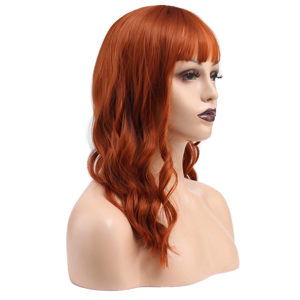 Kanekalon Fiber Synthetic Wig with Wavy Short Custom Bangs / Copper