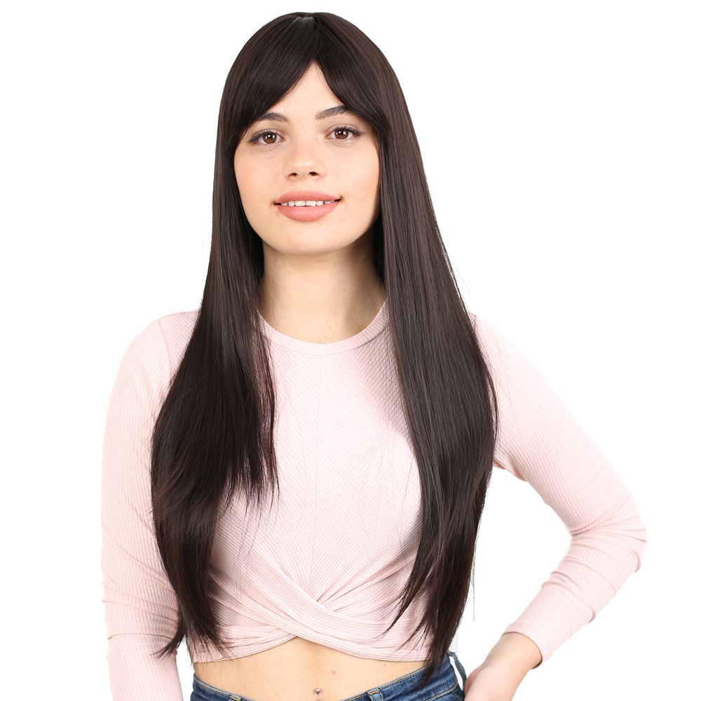 Kanekalon Fiber Synthetic Long Straight Bangs Wig / Brown